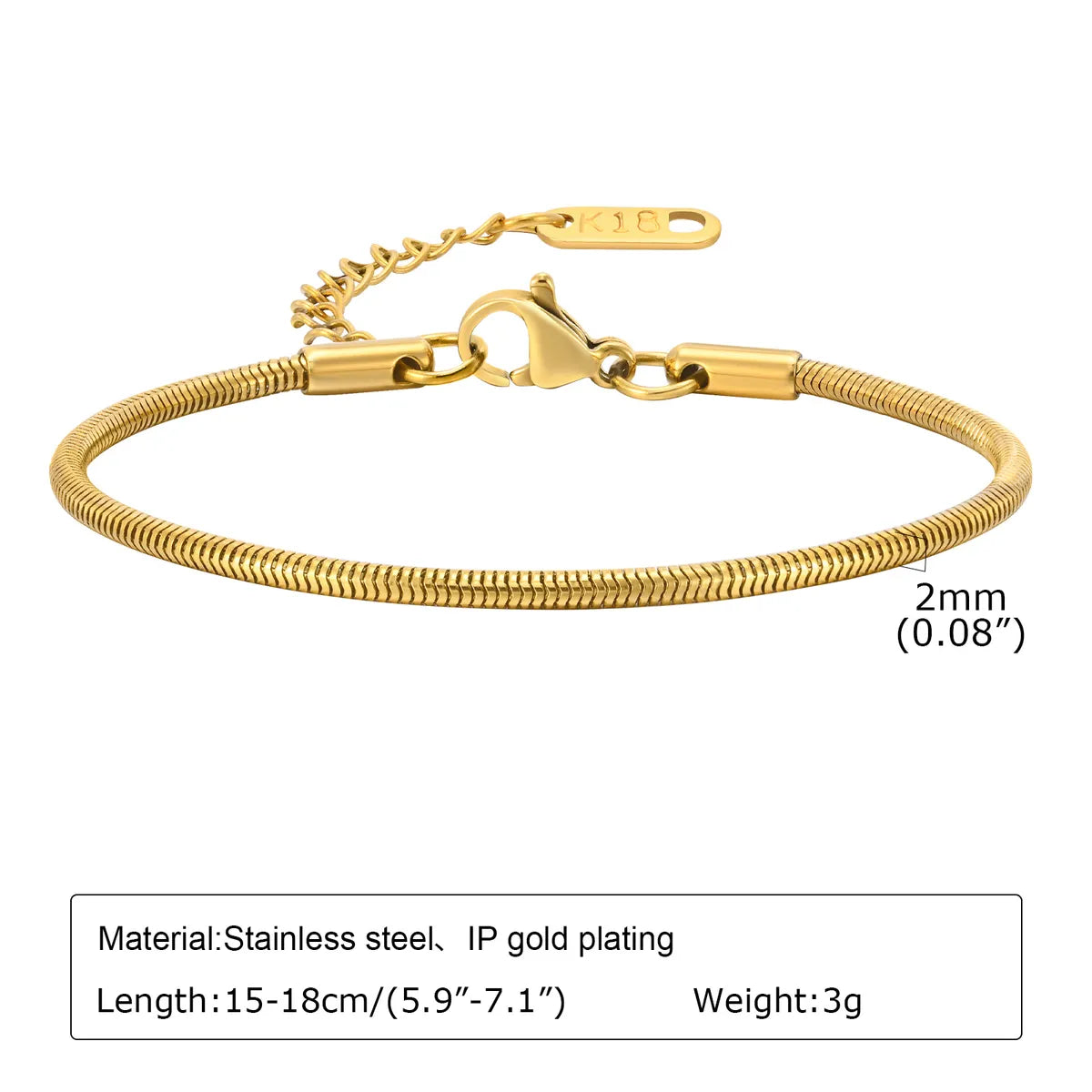 IG Style Simple Style Solid Color 201 Stainless Steel 18K Gold Plated Bracelets In Bulk