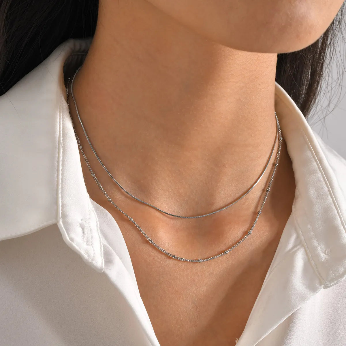 Ig Style Simple Style Solid Color Stainless Steel Plating 18k Gold Plated Double Layer Necklaces