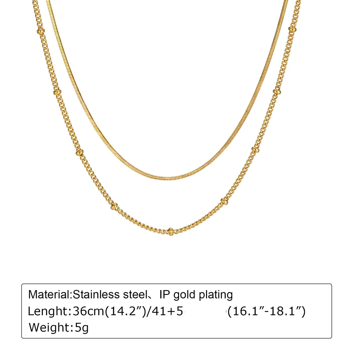 Ig Style Simple Style Solid Color Stainless Steel Plating 18k Gold Plated Double Layer Necklaces