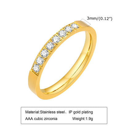 304 Stainless Steel 18K Gold Plated IG Style Simple Style Plating Inlay Solid Color Zircon Rings