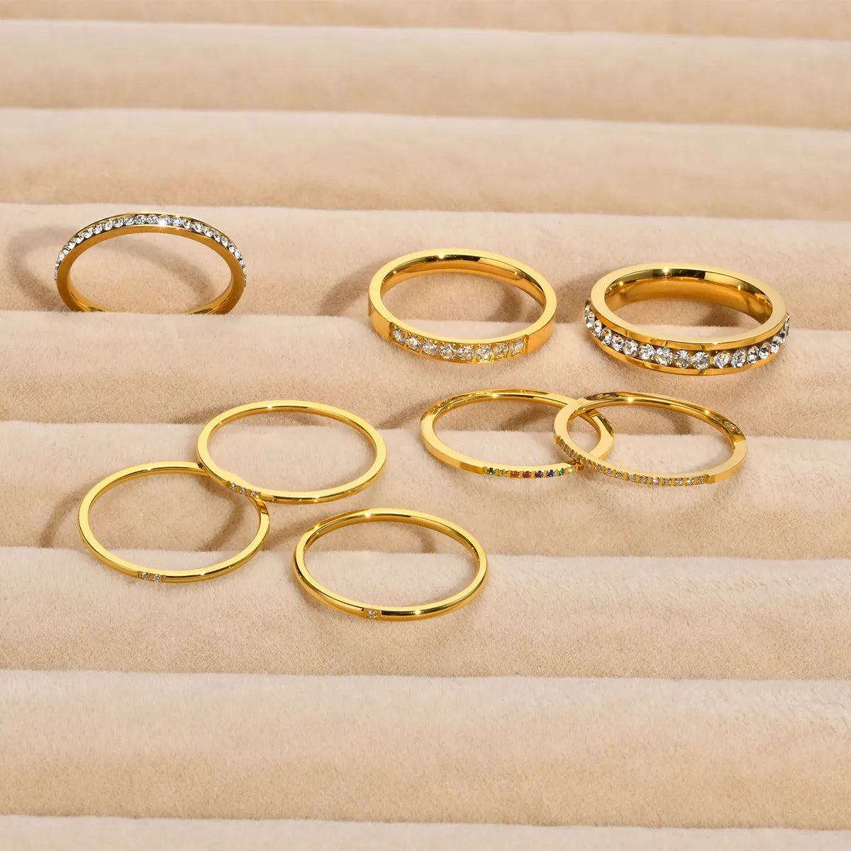 304 Stainless Steel 18K Gold Plated IG Style Simple Style Plating Inlay Solid Color Zircon Rings