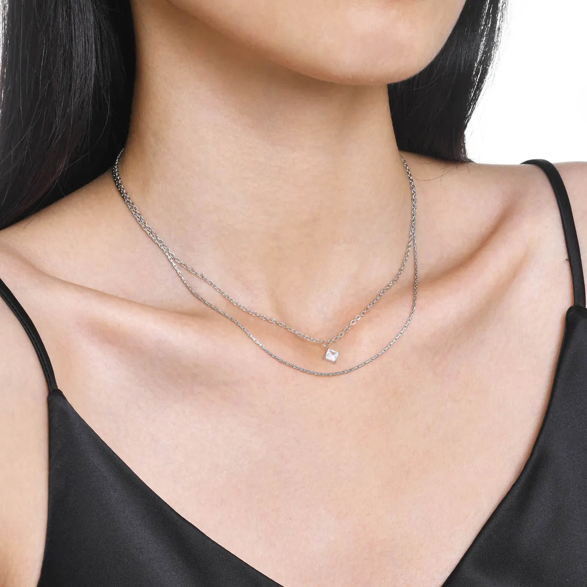 Ig Style Simple Style Square Stainless Steel Layered Plating Inlay Zircon 18k Gold Plated Double Layer Necklaces