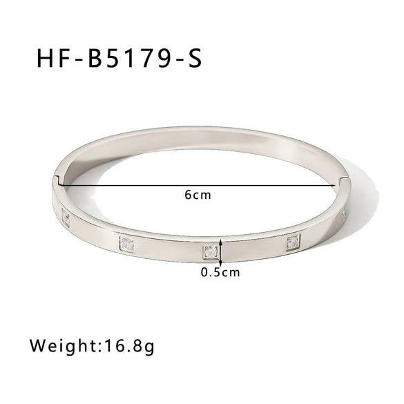 Ig Style Simple Style Square Stainless Steel Plating Inlay Zircon 18k Gold Plated White Gold Plated Bangle