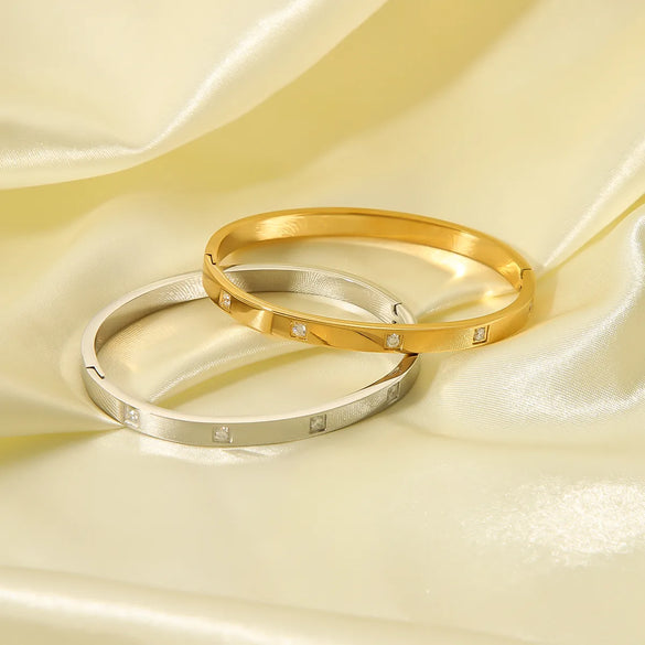 Ig Style Simple Style Square Stainless Steel Plating Inlay Zircon 18k Gold Plated White Gold Plated Bangle