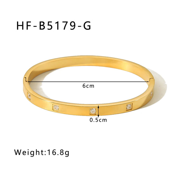 Ig Style Simple Style Square Stainless Steel Plating Inlay Zircon 18k Gold Plated White Gold Plated Bangle