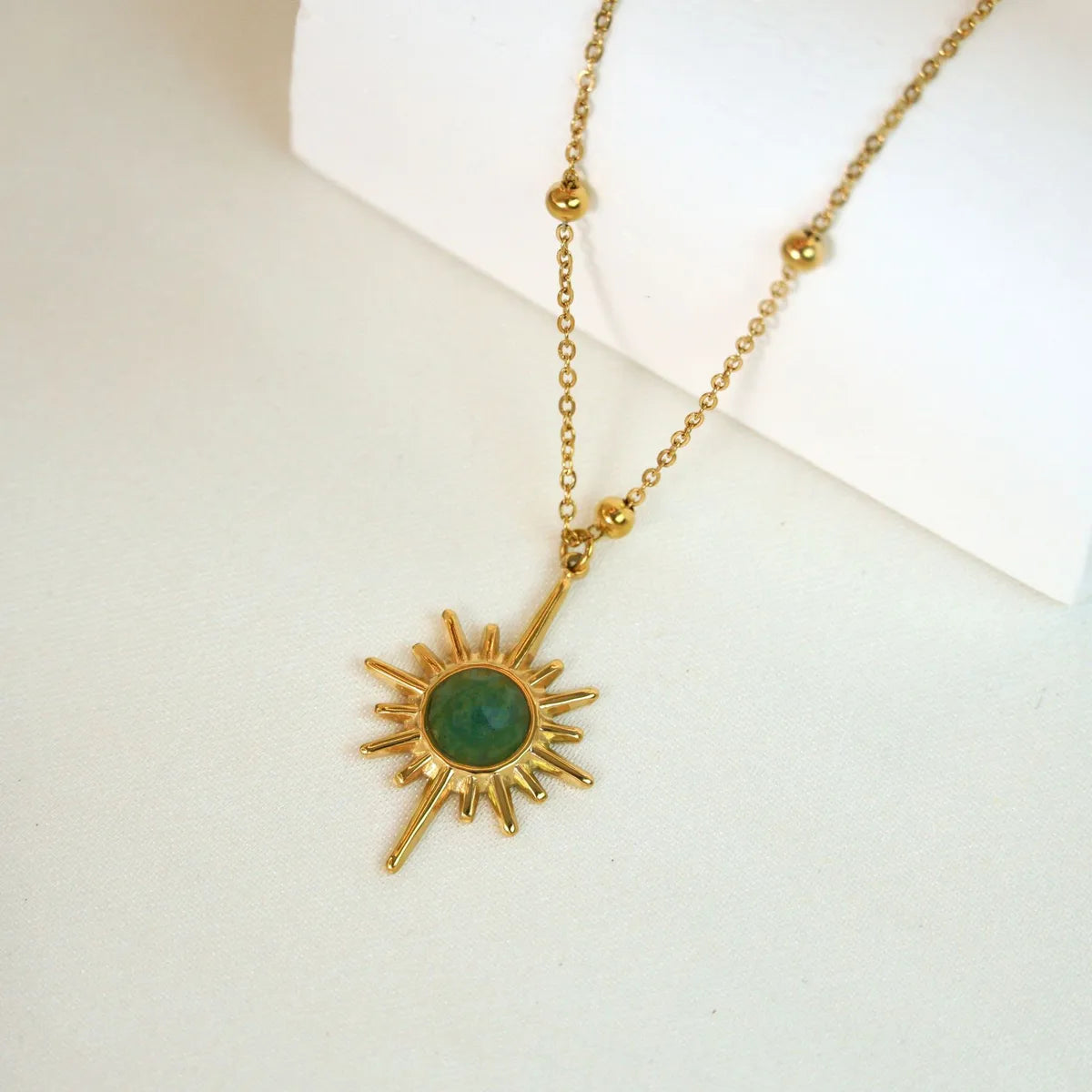 IG Style Simple Style Star 14K Gold Plated Natural Stone Titanium Steel Wholesale Pendant Necklace