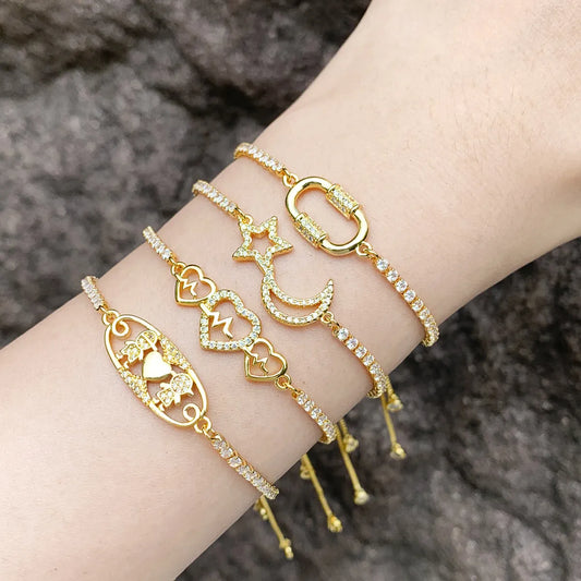 Ig Style Simple Style Star Moon Heart Shape Copper Plating Inlay Zircon 18k Gold Plated Bracelets