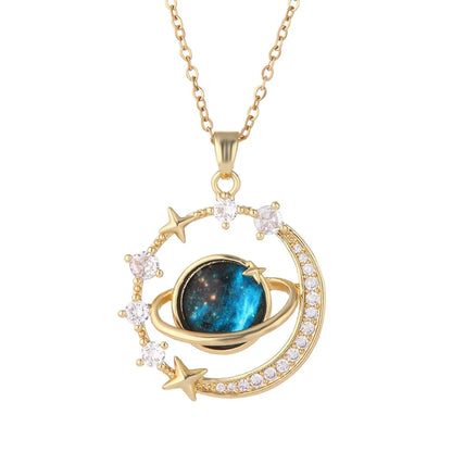 Ig Style Simple Style Star Planet Titanium Steel Copper Plating Inlay Resin Zircon Gold Plated Silver Plated Pendant Necklace Necklace Pendant