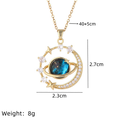 Ig Style Simple Style Star Planet Titanium Steel Copper Plating Inlay Resin Zircon Gold Plated Silver Plated Pendant Necklace Necklace Pendant