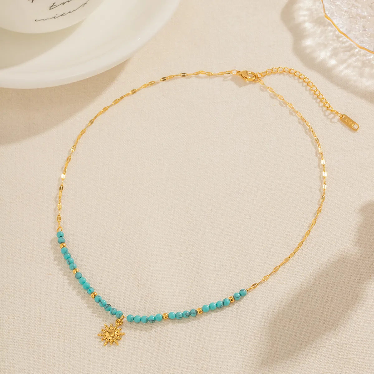 Ig Style Simple Style Sun Stainless Steel Turquoise Titanium Steel Beaded Plating 18k Gold Plated Pendant Necklace