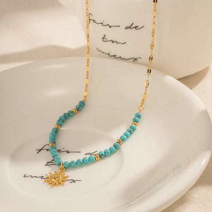 Ig Style Simple Style Sun Stainless Steel Turquoise Titanium Steel Beaded Plating 18k Gold Plated Pendant Necklace