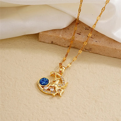 Ig Style Simple Style Universe Starry Sky Stainless Steel Copper Plating Inlay Zircon Gold Plated Charms Necklace