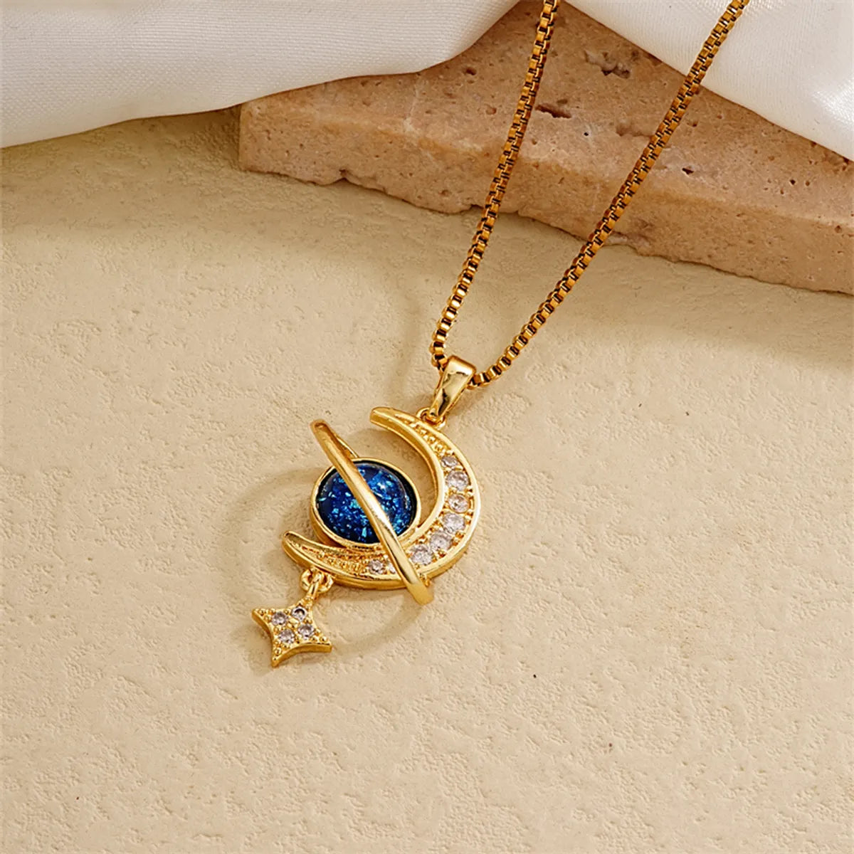 Ig Style Simple Style Universe Starry Sky Stainless Steel Copper Plating Inlay Zircon Gold Plated Charms Necklace