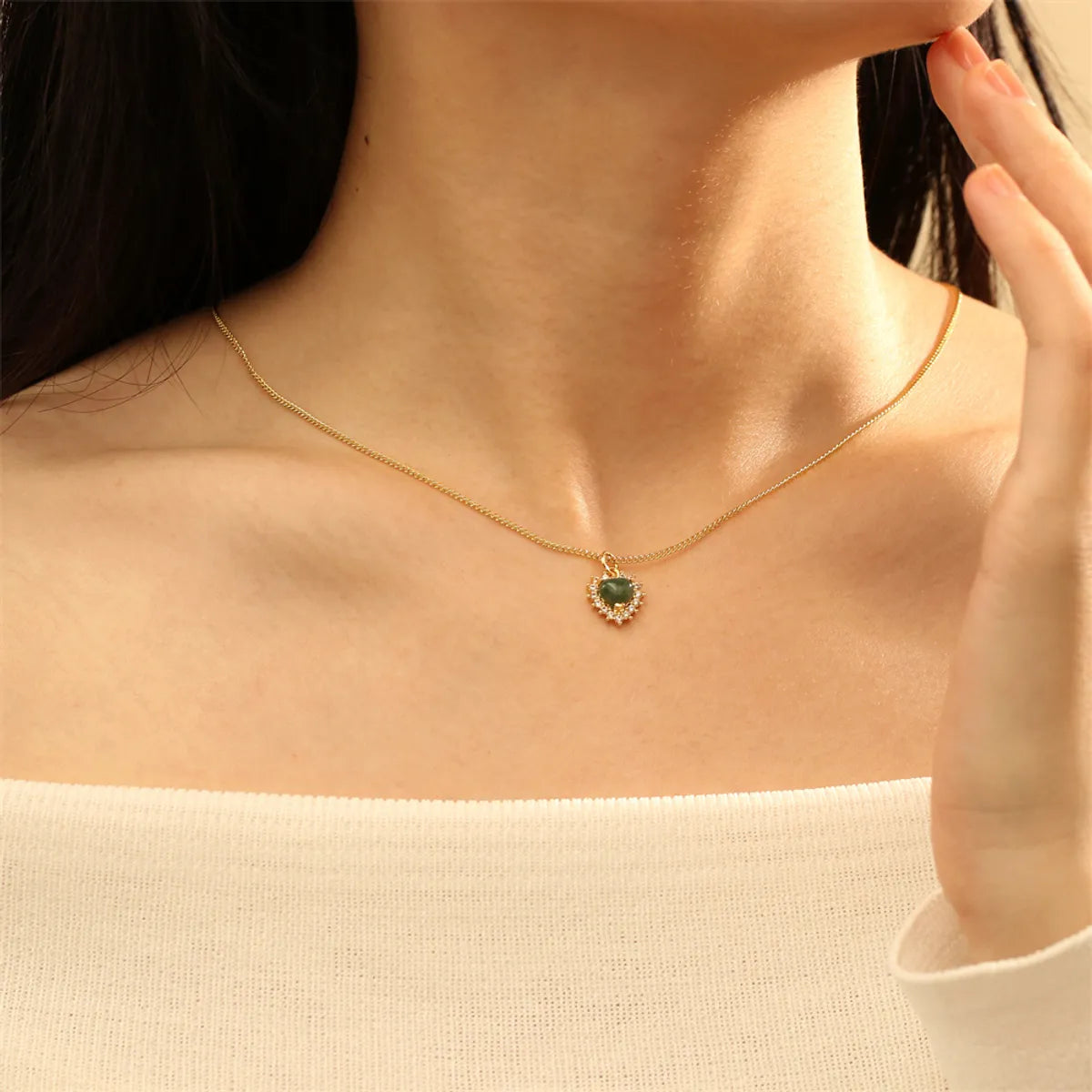 Ig Style Simple Style Water Droplets Heart Shape Copper Plating Inlay Stone Zircon 18k Gold Plated Pendant Necklace