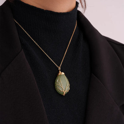 Ig Style Simple Style Water Droplets Stainless Steel Natural Stone Knitting Pendant Necklace