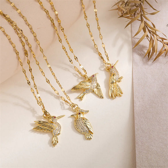 Ig Style Simple Style Woodpecker Bird Stainless Steel Copper Gold Plated Zircon Pendant Necklace In Bulk