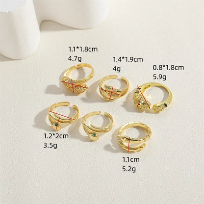 Ig Style Snake Leopard Head Copper 14k Gold Plated Zircon Open Rings In Bulk