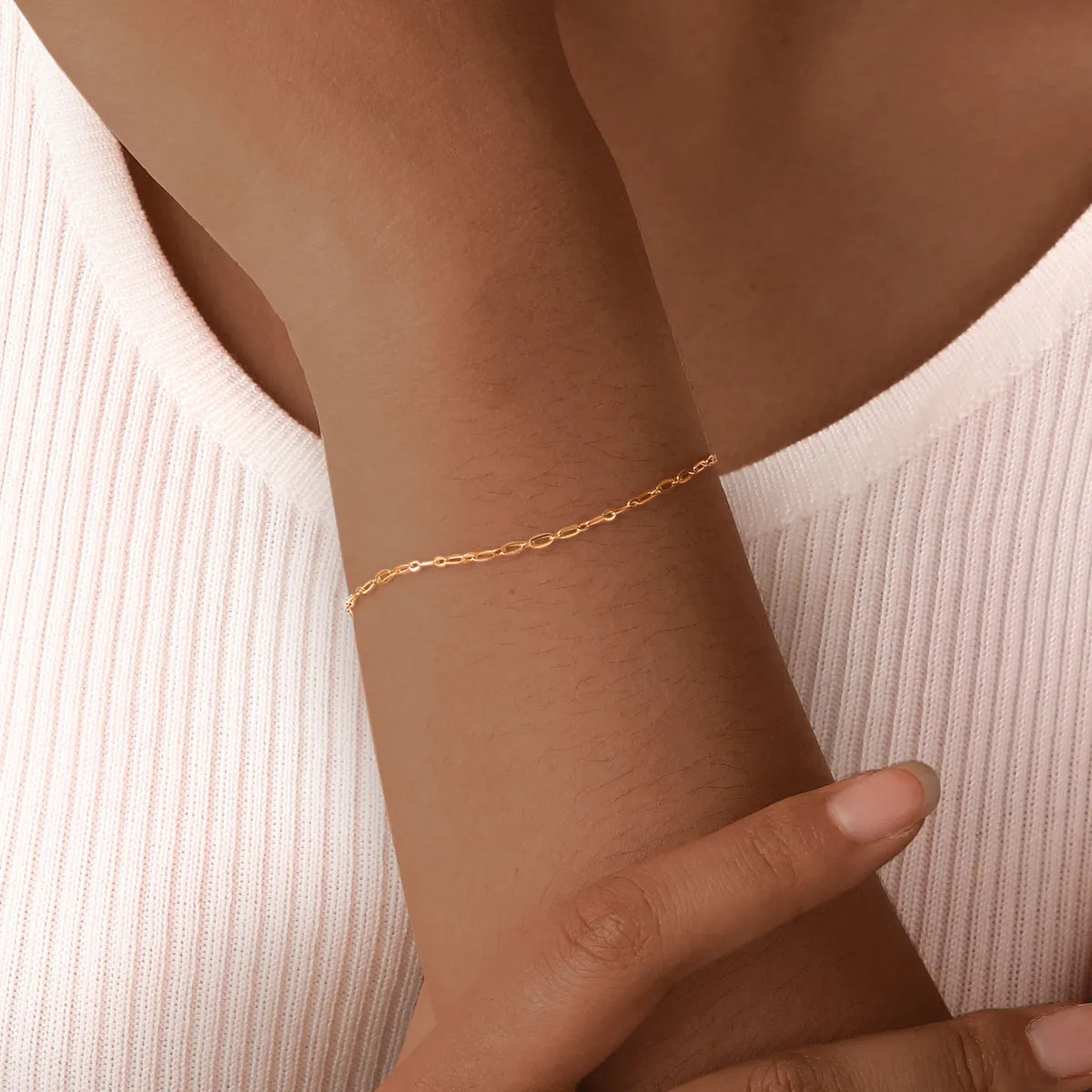 IG Style Solid Color 201 Stainless Steel 18K Gold Plated Bracelets In Bulk