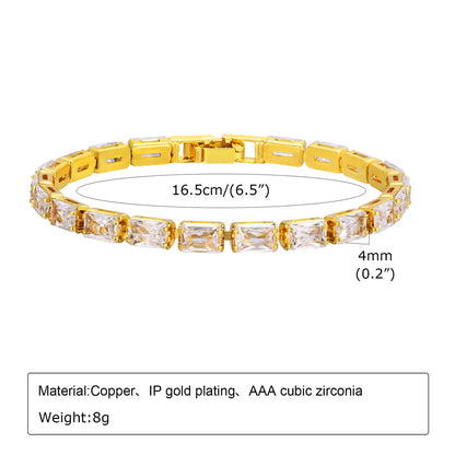 Ig Style Solid Color Copper Plating Inlay Zircon 18k Gold Plated Tennis Bracelet