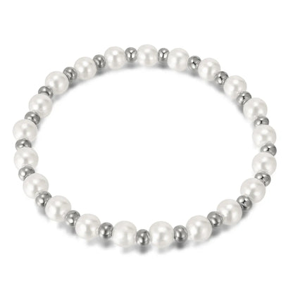 Wholesale Jewelry IG Style Solid Color Stainless Steel Artificial Pearl Beaded Bracelets