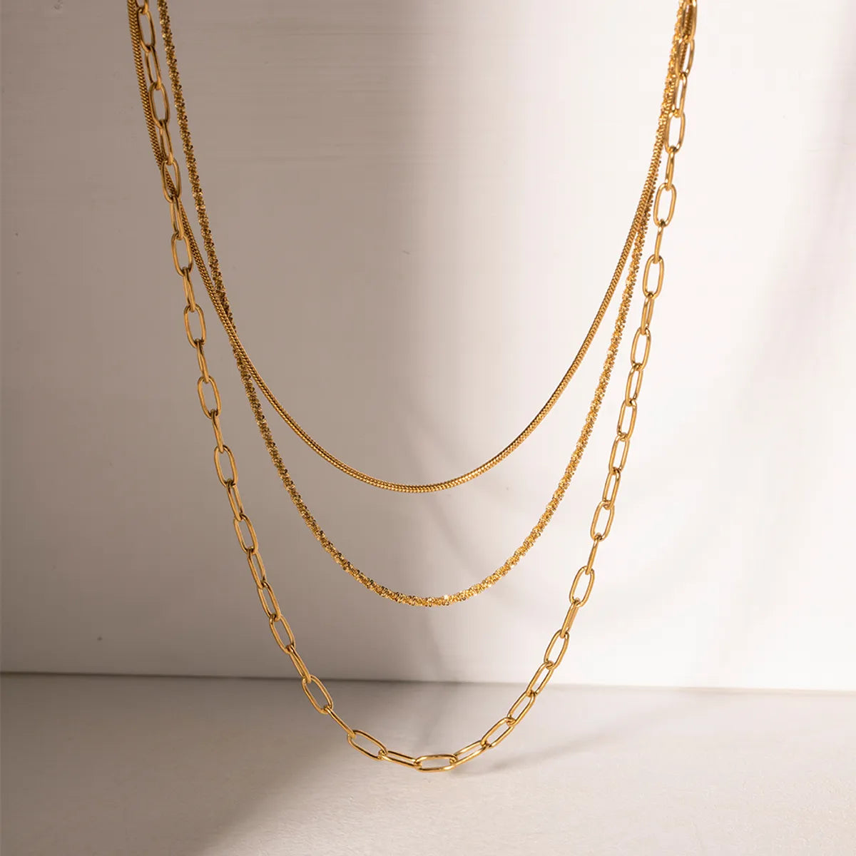 Ig Style Solid Color Stainless Steel Plating 18k Gold Plated Three Layer Necklace