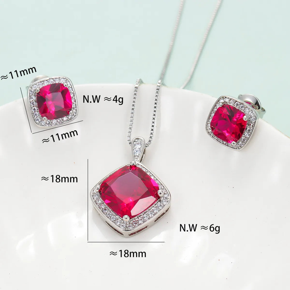 Ig Style Square Copper Plating Inlay Zircon Rings Earrings Necklace