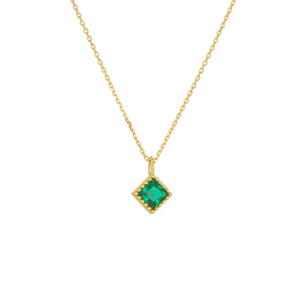 Ig Style Square Sterling Silver Plating Inlay Zircon 14k Gold Plated Rhodium Plated Pendant Necklace