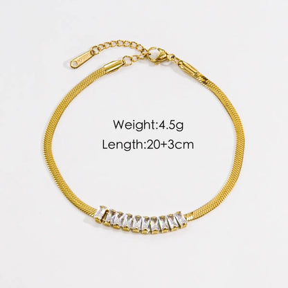 304 Stainless Steel 14K Gold Plated IG Style Inlay Square Zircon Bracelets Anklet Necklace