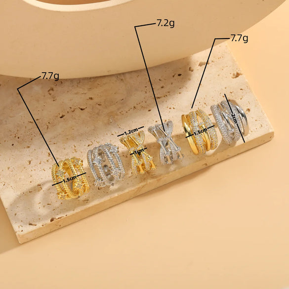 Ig Style Star Copper Asymmetrical Plating Inlay Zircon 14k Gold Plated Open Rings