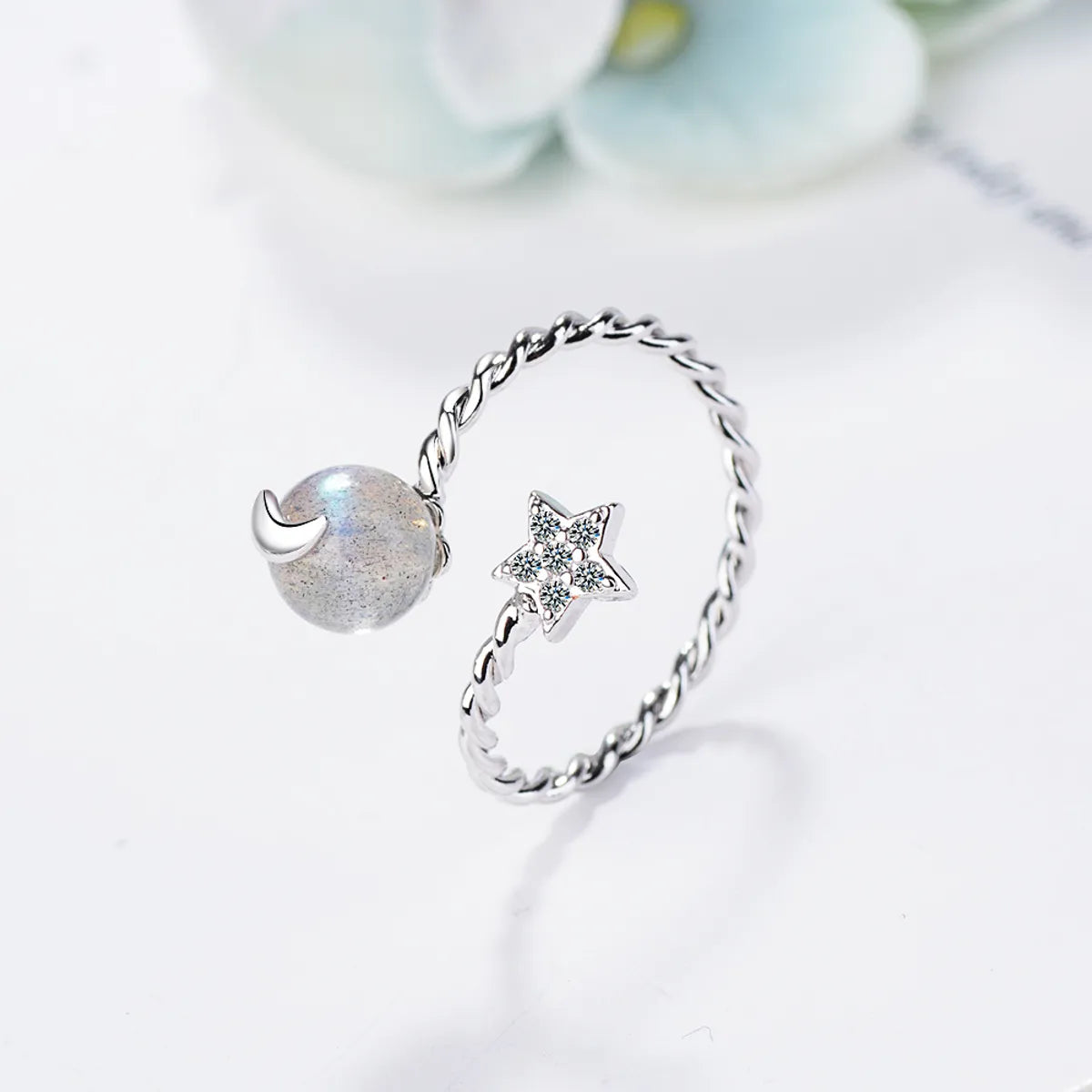 Ig Style Star Moon Copper Plating Moonstone Strawberry Quartz Adjustable Ring