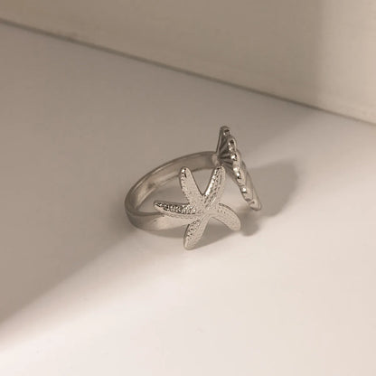 Ig Style Starfish Shell Stainless Steel Open Rings