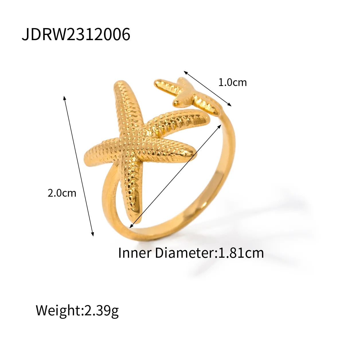 Wholesale Jewelry IG Style Starfish 304 Stainless Steel Plating Open Rings