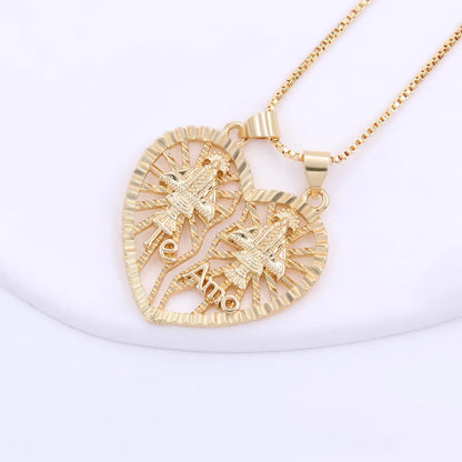 Ig Style Streetwear Cross Virgin Mary Heart Shape Copper Indentation Polishing Plating 18k Gold Plated Pendant Necklace