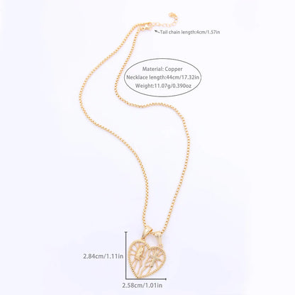 Ig Style Streetwear Cross Virgin Mary Heart Shape Copper Indentation Polishing Plating 18k Gold Plated Pendant Necklace