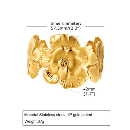 IG Style Streetwear Oversized Flower 304 Stainless Steel 18K Gold Plated Wide Bracelet In Bulk