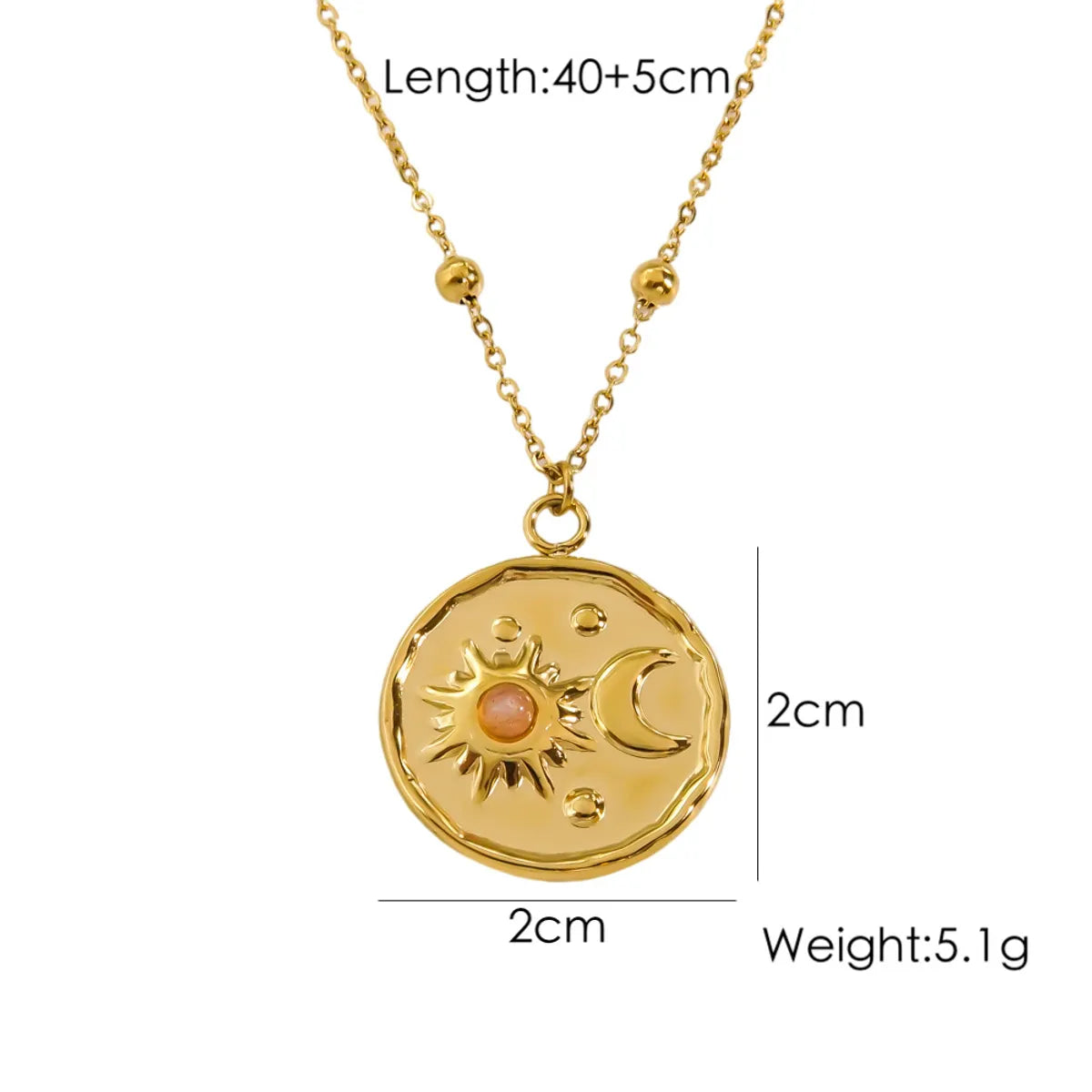 Ig Style Sun Moon Titanium Steel Plating Inlay Natural Stone 14k Gold Plated Pendant Necklace