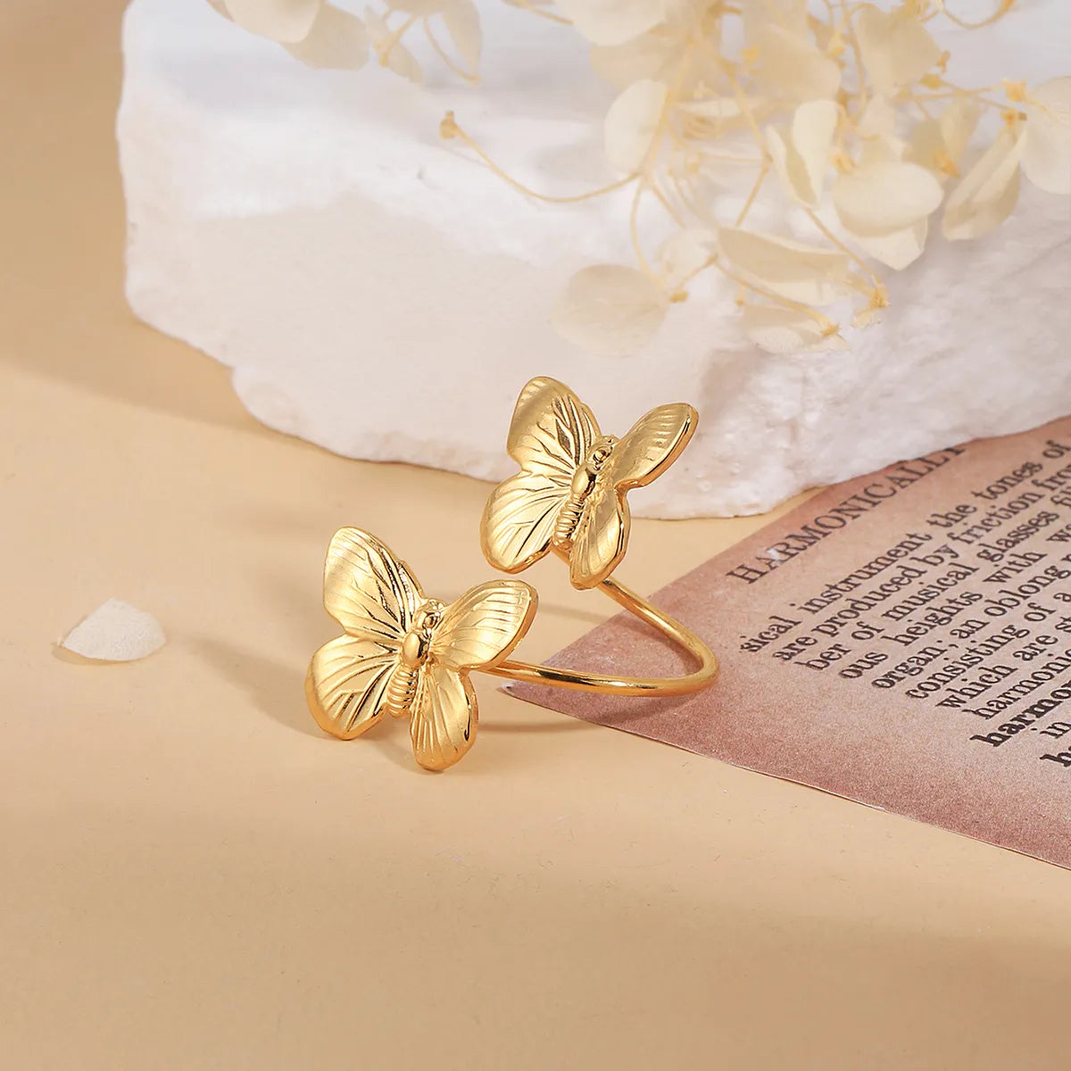 IG Style Sweet Butterfly 304 Stainless Steel 18K Gold Plated Open Rings In Bulk