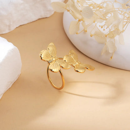 IG Style Sweet Butterfly 304 Stainless Steel 18K Gold Plated Open Rings In Bulk