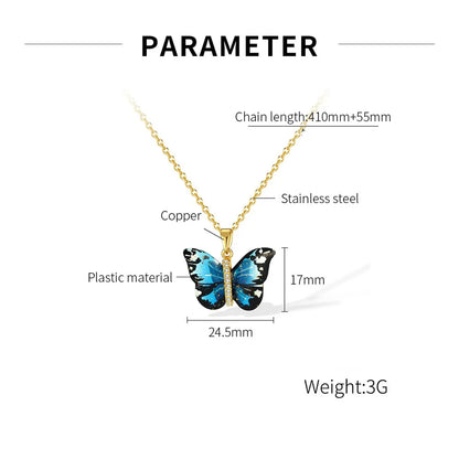 IG Style Sweet Butterfly 304 Stainless Steel Plastic Copper Inlay Women'S Pendant Necklace