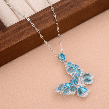 Ig Style Sweet Butterfly Copper Plating Inlay Zircon Pendant Necklace