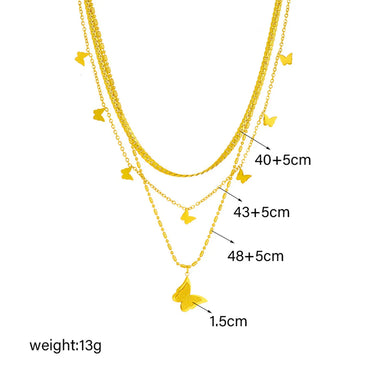 IG Style Sweet Butterfly Titanium Steel Wholesale Three Layer Necklace