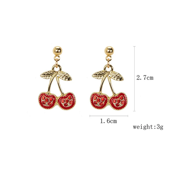 IG Style Sweet Cherry Alloy Enamel Inlay Rhinestones Women'S Earrings Necklace