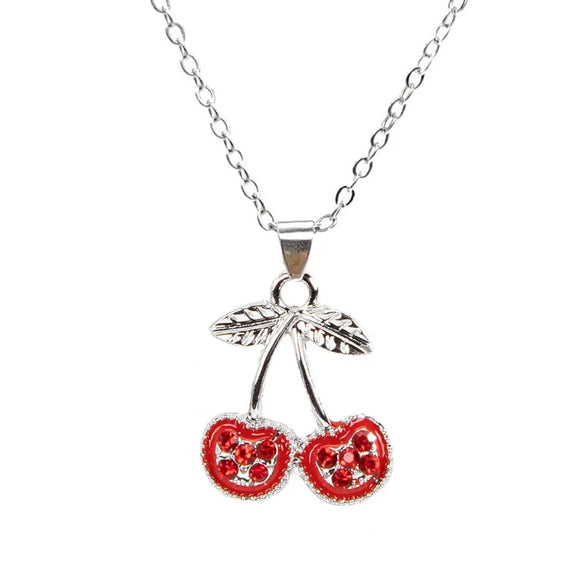 IG Style Sweet Cherry Alloy Enamel Inlay Rhinestones Women'S Earrings Necklace
