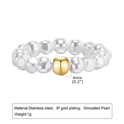 Ig Style Sweet Color Block Titanium Steel Irregular Plating Inlay Artificial Pearls 18k Gold Plated Rings