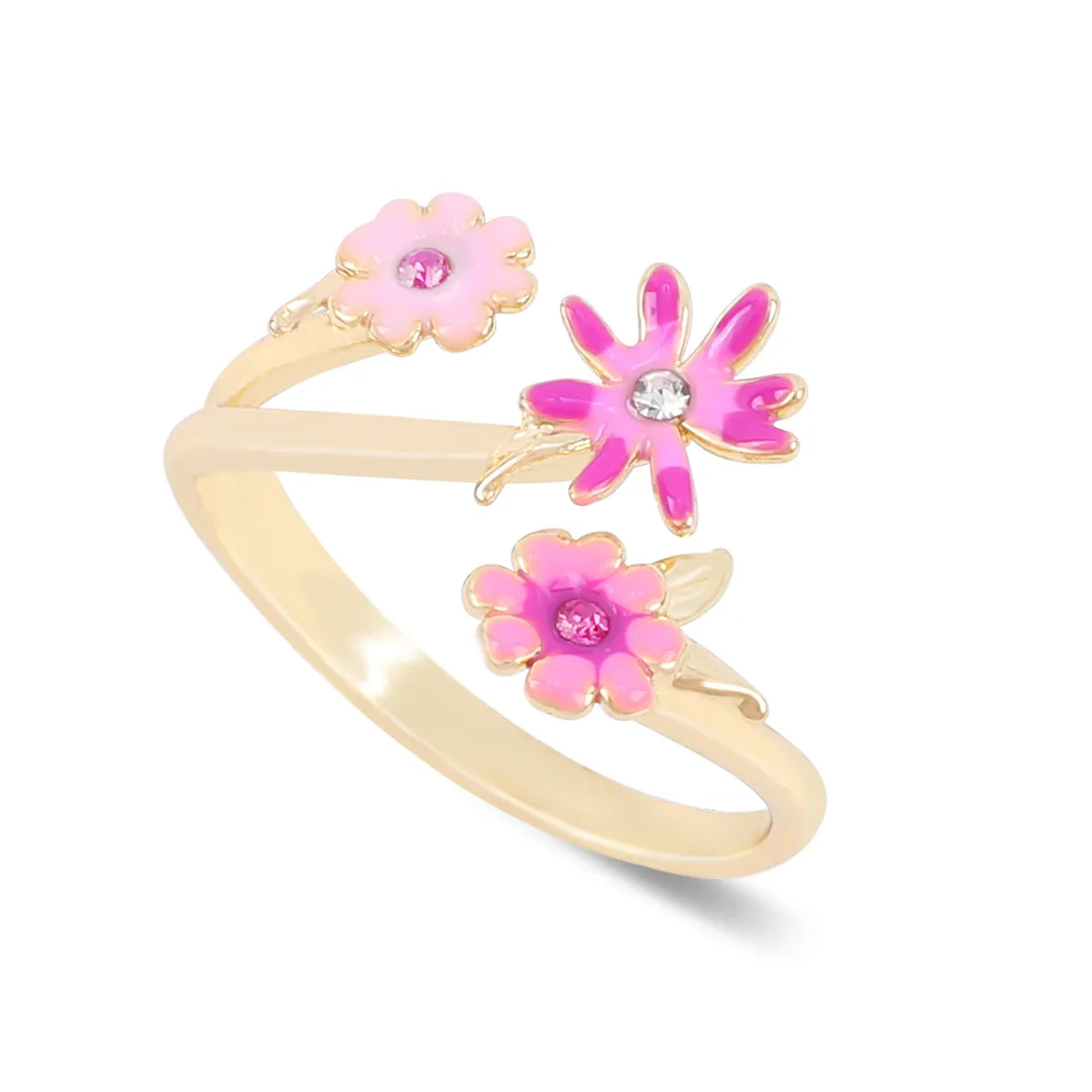 IG Style Sweet Flower Alloy Enamel Inlay Rhinestones Women'S Open Rings