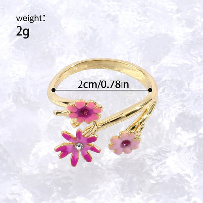 IG Style Sweet Flower Alloy Enamel Inlay Rhinestones Women'S Open Rings