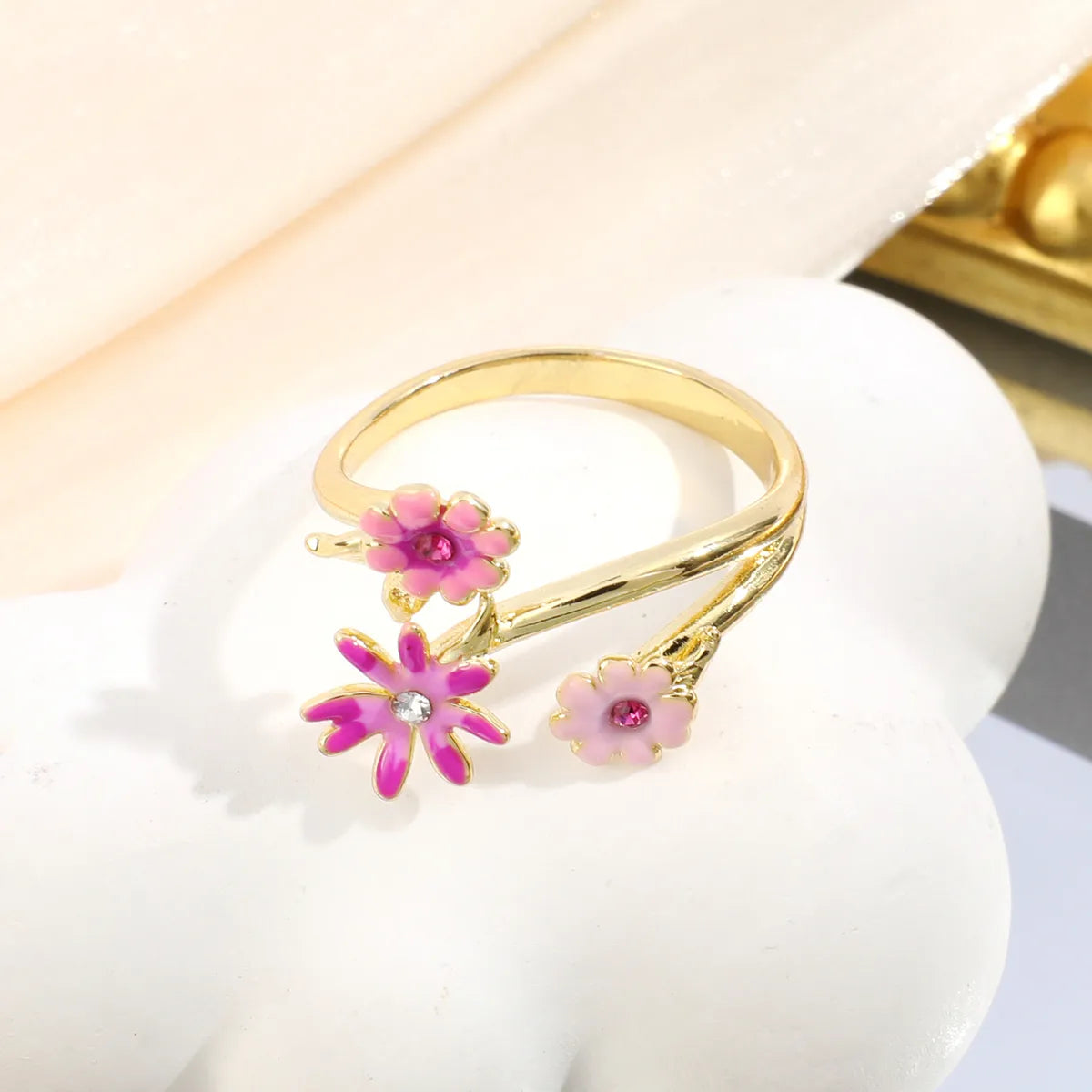 IG Style Sweet Flower Alloy Enamel Inlay Rhinestones Women'S Open Rings