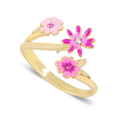 IG Style Sweet Flower Alloy Enamel Inlay Rhinestones Women'S Open Rings