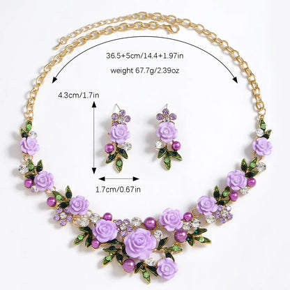 IG Style Sweet Flower K Gold Plated Enamel Rhinestones Pearl Alloy Wholesale Jewelry Set