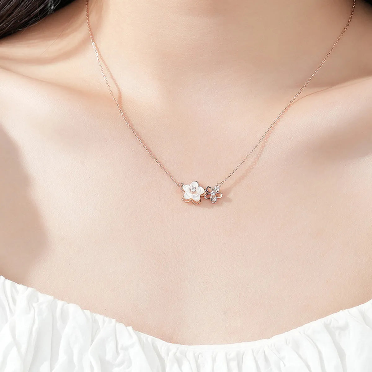 Ig Style Sweet Flower Sterling Silver Zircon Necklace In Bulk